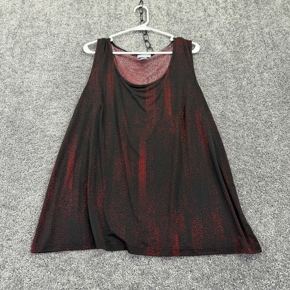 Catherines Tank Top Womens 1X Black Red Dot Stripe Tunic Scoop Neck Stretch